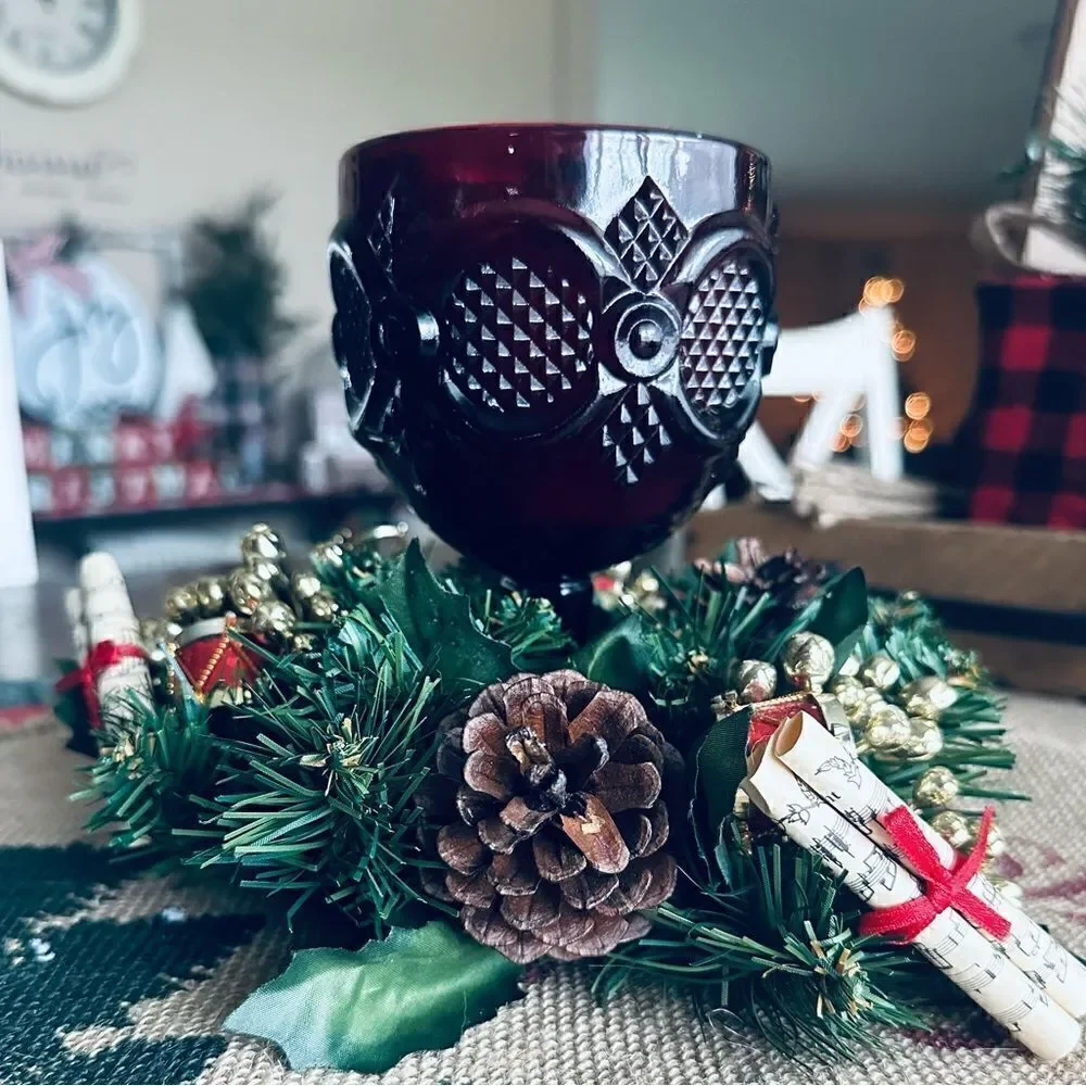 Vintage Evergreen Pinecone Drummer & French Horn Christmas Wreath Candle Ring